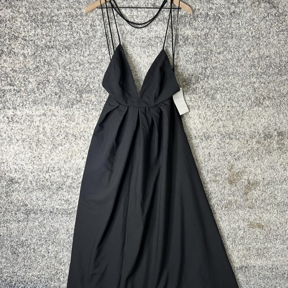 Zara Dress Womens XS Black Strappy Maxi V Neck‎ Open Back Formal Evening Party